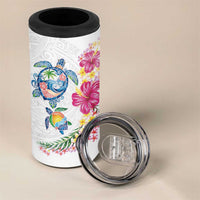 Hawaiian Abstract Art Turtles 4 in 1 Can Cooler Tumbler with Plumeria and Hibiscus - Polynesian Pride