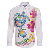 Hawaiian Abstract Art Turtles Family Matching Puletasi and Hawaiian Shirt with Plumeria and Hibiscus - Polynesian Pride
