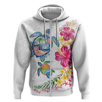 Hawaiian Abstract Art Turtles Hoodie with Plumeria and Hibiscus - Polynesian Pride