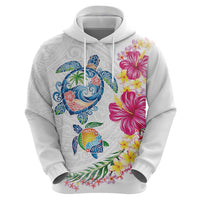 Hawaiian Abstract Art Turtles Hoodie with Plumeria and Hibiscus - Polynesian Pride