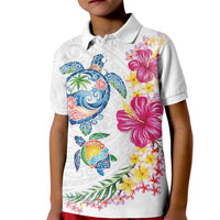 Hawaiian Abstract Art Turtles Kid Polo Shirt with Plumeria and Hibiscus - Polynesian Pride