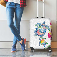 Hawaiian Abstract Art Turtles Luggage Cover with Plumeria and Hibiscus - Polynesian Pride