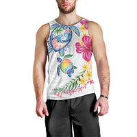Hawaiian Abstract Art Turtles Men Tank Top with Plumeria and Hibiscus - Polynesian Pride