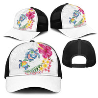Hawaiian Abstract Art Turtles Mesh Trucker Cap with Plumeria and Hibiscus - Polynesian Pride