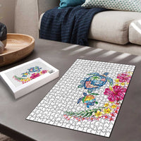 Hawaiian Abstract Art Turtles Puzzle with Plumeria and Hibiscus - Polynesian Pride