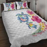 Hawaiian Abstract Art Turtles Quilt Bed Set with Plumeria and Hibiscus - Polynesian Pride