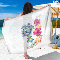 Hawaiian Abstract Art Turtles Sarong with Plumeria and Hibiscus LT03 One Size 44 x 66 inches White - Polynesian Pride