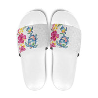 Hawaiian Abstract Art Turtles Slide Sandals with Plumeria and Hibiscus - Polynesian Pride