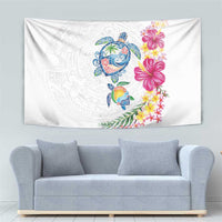 Hawaiian Abstract Art Turtles Tapestry with Plumeria and Hibiscus - Polynesian Pride