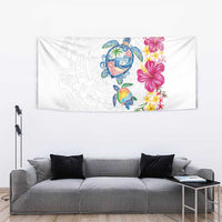 Hawaiian Abstract Art Turtles Tapestry with Plumeria and Hibiscus - Polynesian Pride