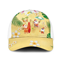 Hawaiian Mele Kalikimaka Baseball Net Cap Funny Santa Claus on Beach with Tropical Plants and Lei - Polynesian Pride