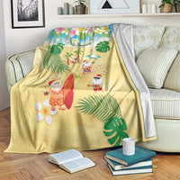 Hawaiian Mele Kalikimaka Blanket Tropical Plumeria and Lei Funny Santa Beach - Polynesian Pride