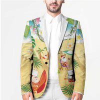 Hawaiian Mele Kalikimaka Blazer Tropical Plumeria and Lei Funny Santa Beach - Polynesian Pride