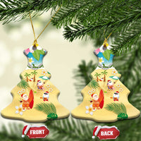 Hawaiian Mele Kalikimaka Ceramic Ornament Funny Santa Claus on Beach with Tropical Plants and Lei - Polynesian Pride