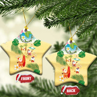 Hawaiian Mele Kalikimaka Ceramic Ornament Funny Santa Claus on Beach with Tropical Plants and Lei - Polynesian Pride