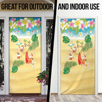 Hawaiian Mele Kalikimaka Door Cover Tropical Plumeria and Lei Funny Santa Beach - Polynesian Pride