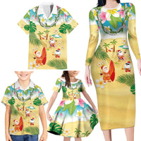Hawaiian Mele Kalikimaka Family Matching Long Sleeve Bodycon Dress and Hawaiian Shirt Tropical Plumeria and Lei Funny Santa Beach - Polynesian Pride