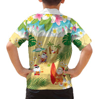 Hawaiian Mele Kalikimaka Family Matching Off The Shoulder Long Sleeve Dress and Hawaiian Shirt Tropical Plumeria and Lei Funny Santa Beach LT03 - Polynesian Pride