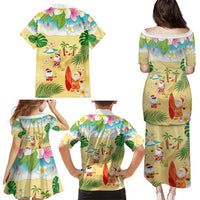 Hawaiian Mele Kalikimaka Family Matching Puletasi and Hawaiian Shirt Tropical Plumeria and Lei Funny Santa Beach - Polynesian Pride