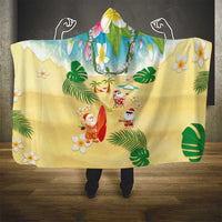 Hawaiian Mele Kalikimaka Hooded Blanket Tropical Plumeria and Lei Funny Santa Beach - Polynesian Pride