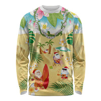 Hawaiian Mele Kalikimaka Long Sleeve Shirt Tropical Plumeria and Lei Funny Santa Beach - Polynesian Pride