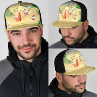 Hawaiian Mele Kalikimaka Mesh Trucker Cap Funny Santa Claus on Beach with Tropical Plants and Lei - Polynesian Pride