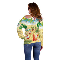 Hawaiian Mele Kalikimaka Off Shoulder Sweater Tropical Plumeria and Lei Funny Santa Beach - Polynesian Pride