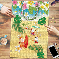 Hawaiian Mele Kalikimaka Puzzle Tropical Plumeria and Lei Funny Santa Beach - Polynesian Pride