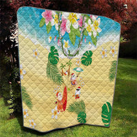 Hawaiian Mele Kalikimaka Quilt Tropical Plumeria and Lei Funny Santa Beach - Polynesian Pride