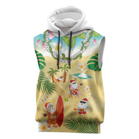 Hawaiian Mele Kalikimaka Sleeveless Hoodie Tropical Plumeria and Lei Funny Santa Beach - Polynesian Pride