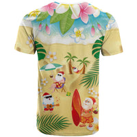 Hawaiian Mele Kalikimaka T Shirt Tropical Plumeria and Lei Funny Santa Beach - Polynesian Pride