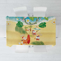 Hawaiian Mele Kalikimaka Tablecloth Tropical Plumeria and Lei Funny Santa Beach - Polynesian Pride