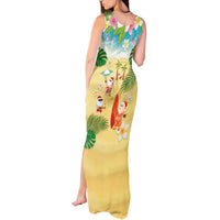 Hawaiian Mele Kalikimaka Tank Maxi Dress Tropical Plumeria and Lei Funny Santa Beach - Polynesian Pride