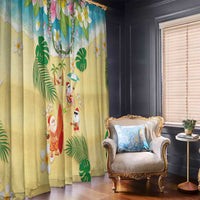Hawaiian Mele Kalikimaka Window Curtain Tropical Plumeria and Lei Funny Santa Beach - Polynesian Pride