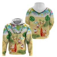 Hawaiian Mele Kalikimaka Zip Hoodie Tropical Plumeria and Lei Funny Santa Beach - Polynesian Pride