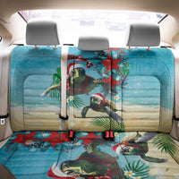 Hawaiian Mele Kalikimaka Back Car Seat Cover Tropical Xmas Turtles Red Poinsettia Watercolor - Polynesian Pride