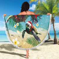 Hawaiian Mele Kalikimaka Beach Blanket Tropical Xmas Turtles Red Poinsettia Watercolor - Polynesian Pride