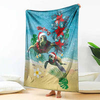 Hawaiian Mele Kalikimaka Blanket Tropical Xmas Turtles Red Poinsettia Watercolor - Polynesian Pride