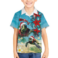 Hawaiian Mele Kalikimaka Hawaiian Shirt Tropical Xmas Turtles Red Poinsettia Watercolor - Polynesian Pride