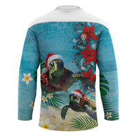 Hawaiian Mele Kalikimaka Hockey Jersey Tropical Xmas Turtles Red Poinsettia Watercolor - Polynesian Pride