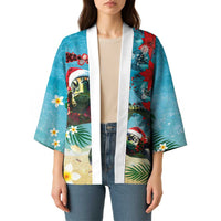 Hawaiian Mele Kalikimaka Kimono Tropical Xmas Turtles Red Poinsettia Watercolor - Polynesian Pride