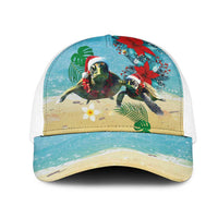 Hawaiian Mele Kalikimaka Mesh Trucker Cap Xmas Turtles and Tropical Plants with Red Poinsettia Watercolor Style - Polynesian Pride