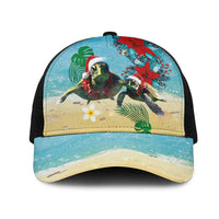 Hawaiian Mele Kalikimaka Mesh Trucker Cap Xmas Turtles and Tropical Plants with Red Poinsettia Watercolor Style - Polynesian Pride