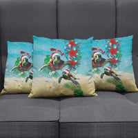 Hawaiian Mele Kalikimaka Pillow Cover Tropical Xmas Turtles Red Poinsettia Watercolor - Polynesian Pride