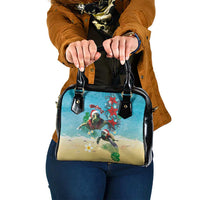 Hawaiian Mele Kalikimaka Shoulder Handbag Tropical Xmas Turtles Red Poinsettia Watercolor - Polynesian Pride