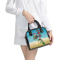 Hawaiian Mele Kalikimaka Shoulder Handbag Tropical Xmas Turtles Red Poinsettia Watercolor - Polynesian Pride