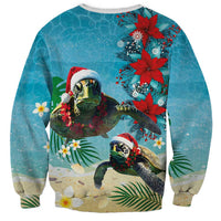 Hawaiian Mele Kalikimaka Sweatshirt Tropical Xmas Turtles Red Poinsettia Watercolor - Polynesian Pride