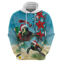 Hawaiian Mele Kalikimaka Zip Hoodie Tropical Xmas Turtles Red Poinsettia Watercolor - Polynesian Pride