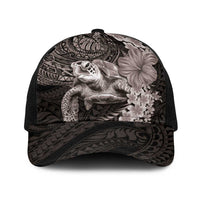 Hawaiian Plumeria and Hibiscus with Turtles Baseball Net Cap Polynesian Art Grayscale LT03 One Size Black Black - Polynesian Pride