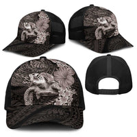 Hawaiian Plumeria and Hibiscus with Turtles Baseball Net Cap Polynesian Art Grayscale LT03 - Polynesian Pride